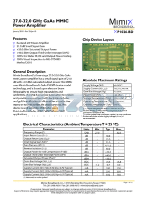 XP1026-BD datasheet - 27.0-32.0 GHz GaAs MMIC