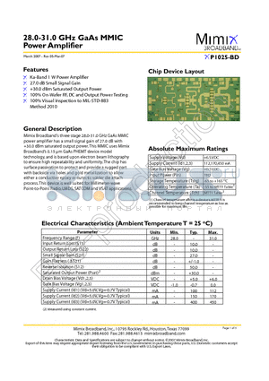 XP1025-BD-000V datasheet - 28.0-31.0 GHz GaAs MMIC Power Amplifier