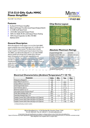 XP1027-BD-EV1 datasheet - 27.0-33.0 GHz GaAs MMIC Power Amplifier