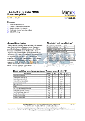 XP1042-BD datasheet - 12.0-16.0 GHz GaAs MMIC