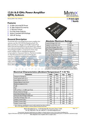 XP1043-QH_10 datasheet - 12.0-16.0 GHz Power Amplifier