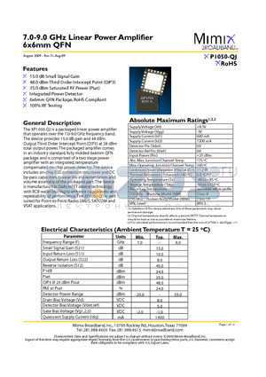 XP1050-QJ datasheet - 7.0-9.0 GHz Linear Power Amplifier 6x6mm QFN