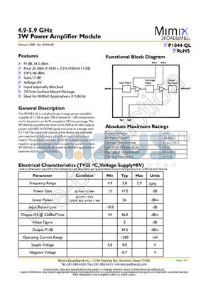 XP1044-QL-EV1 datasheet - 4.9-5.9 GHz 3W Power Amplifier Module