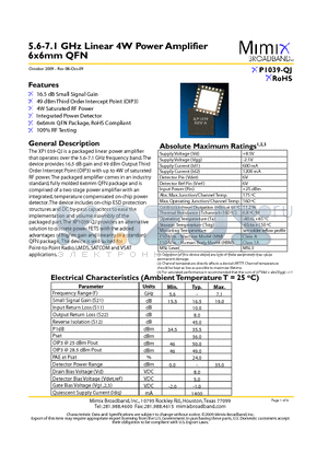 XP1039-QJ datasheet - 5.6-7.1 GHz Linear 4W Power Amplifier 6x6mm QFN