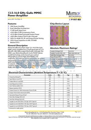 XP1057-BD datasheet - 13.5-16.0 GHz GaAs MMIC Power Amplifier