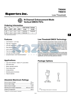 TN0610 datasheet - N-Channel Enhancement-Mode Vertical DMOS FETs