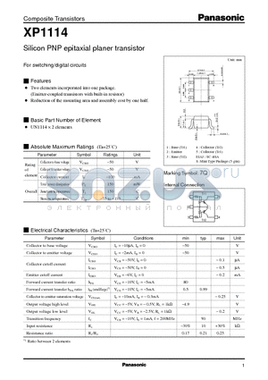 XP1114 datasheet - Silicon PNP epitaxial planer transistor