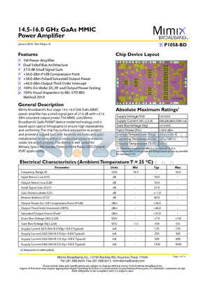 XP1058-BD-EV1 datasheet - 14.5-16.0 GHz GaAs MMIC Power Amplifier