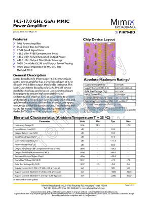 XP1070-BD datasheet - 14.5-17.0 GHz GaAs MMIC