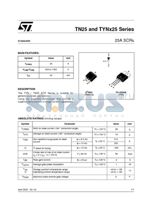 TN2540-1000G datasheet - 25A SCRs