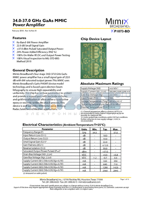 XP1073-BD-EV1-P datasheet - 34.0-37.0 GHz GaAs MMIC Power Amplifier