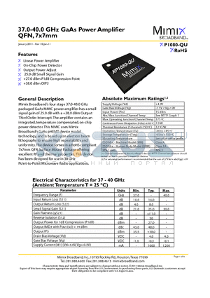 XP1080-QU datasheet - 37.0-40.0 GHz GaAs Power Amplifier