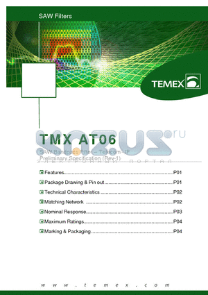 TMXAT06 datasheet - SAW Bandpass Filter - Telecom - IF