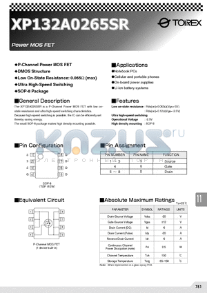 XP132A0265SR datasheet - P-Channel Power MOS FET