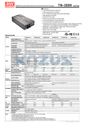 TN-3000-148 datasheet - 3000W True Sine Wave DC-AC Inverter with Solar Charger