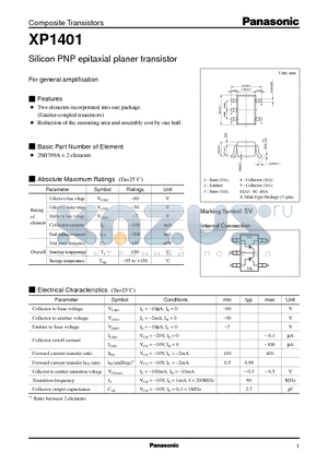 XP1401 datasheet - Silicon PNP epitaxial planer transistor
