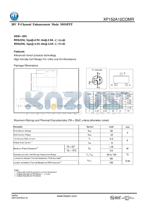 XP152A12COMR datasheet - 20 V P-Channel Enhancement Mode MOSFET