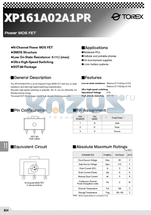 XP161A02A1PR datasheet - N-Channel Power MOS FET with low on-state resistance and ultra high-speed switching characteristics.