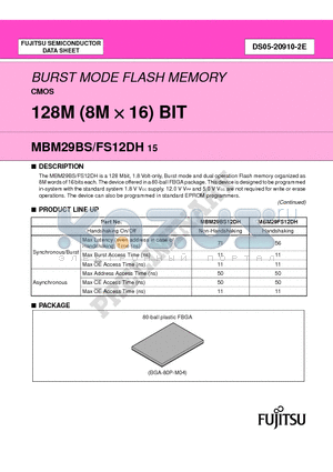 MBM29FS12DH15PBT datasheet - BURST MODE FLASH MEMORY CMOS 128M (8M X 16) BIT