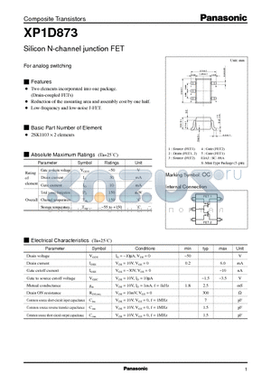 XP1D873 datasheet - Silicon N-channel junction FET