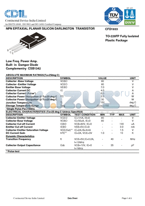 TO-220FP datasheet - NPN EPITAXIAL PLANAR SILICON DARLINGTON TRANSISTOR