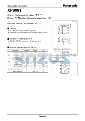 XP8081 datasheet - Silicon N-channel junction FET (Tr1) Silicon NPN epitaxial planer transistor (Tr2)