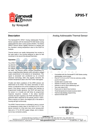 XP95-B6R4 datasheet - Analog Addressable Thermal Sensor