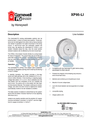 XP95-LI datasheet - Analog XP95 line isolator with mounting base