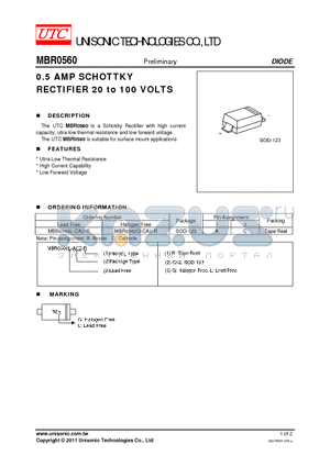 MBR0560G-CA2-R datasheet - 0.5 AMP SCHOTTKY RECTIFIER 20 to 100 VOLTS