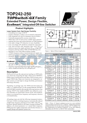 TOP247Y datasheet - TOPSwitch -GX Family Extended Power, Design Flexible, EcoSmart, Integrated Off-line Switcher