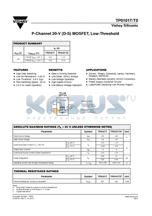 TP0101TS datasheet - P-Channel 20-V (D-S) MOSFET, Low-Threshold