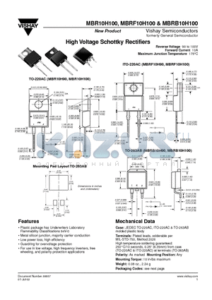 MBR10H90 datasheet - High Voltage Schottky Rectifiers