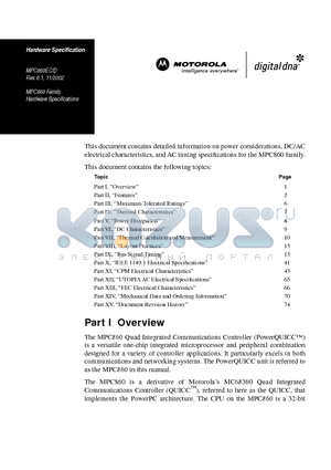 XPC860DEZP66D4 datasheet - Family Hardware Specifications