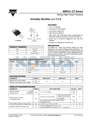 MBR1535CT_08 datasheet - Schottky Rectifier, 2 x 7.5 A