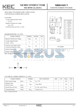 MBR1545CT datasheet - SWITCHING TYPE POWER SUPPLY APPLICATION CONVERTER & CHOPPER APPLICATION