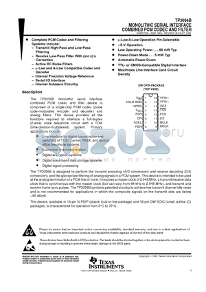 TP3056BDW datasheet - MONOLITHIC SERIAL INTERFACE COMBINED PCM CODEC AND FILTER