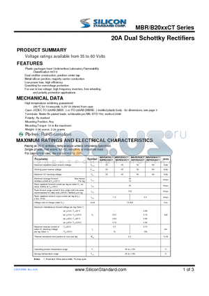 MBR2045CT datasheet - 20A Dual Schottky Rectifiers