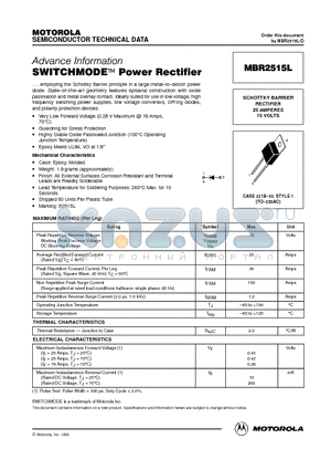 MBR2515L datasheet - SWITCHMODE Power Rectifier