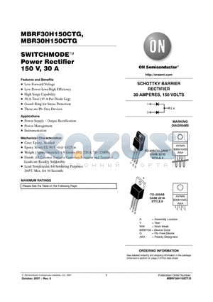 MBR30H150CTG datasheet - SWITCHMODE Power Rectifier 150 V, 30 A