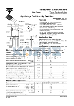MBR30H90 datasheet - High-Voltage Dual Schottky Rectifiers