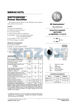 MBR4015CTL datasheet - SWITCHMODE TM Power Rectifier