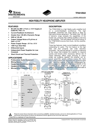 TPA6120A2_07 datasheet - HIGH FIDELITY HEADPHONE AMPLIFIER