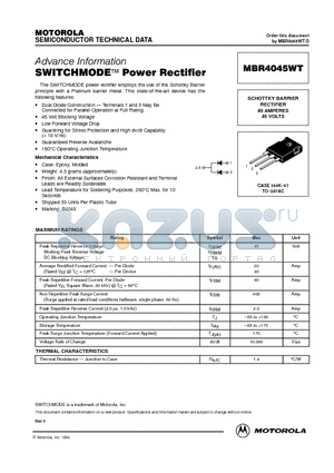 MBR4045WT datasheet - SWITCHMODE Power Rectifier