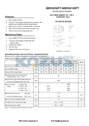 MBR4050PT datasheet - Schottky Barrier Rectifiers