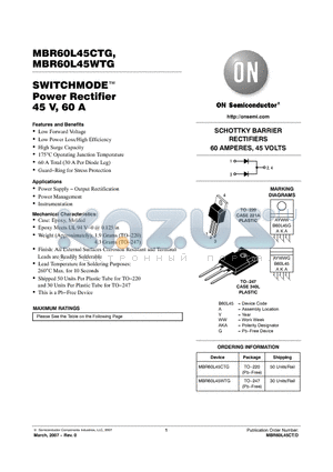 MBR60L45CTG datasheet - SWITCHMODE Power Rectifier 45 V, 60 A