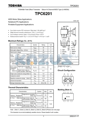 TPC6201 datasheet - TOSHIBA Field Effect Transistor Silicon N Channel MOS Type (U-MOSII)
