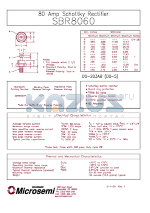 MBR8060 datasheet - 80 Amp Schottky Rectifier