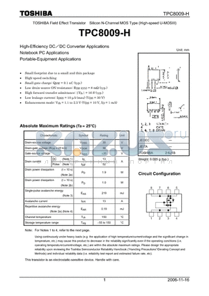 TPC8009-H_06 datasheet - High-Efficiency DC/DC Converter Applications Notebook PC Applications Portable-Equipment Applications