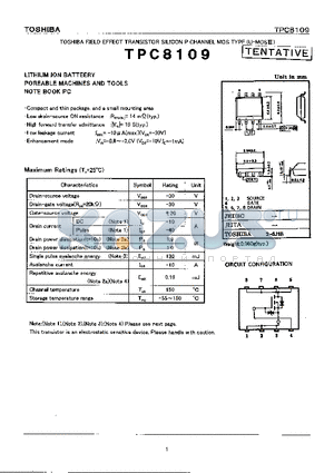 TPC8109 datasheet - FIELD EFFECT TRANSISTOR SILICON P CHANNEL MOS TYPE