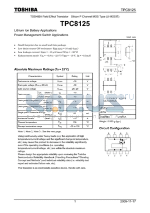 TPC8125 datasheet - Lithium Ion Battery Applications Power Management Switch Applications